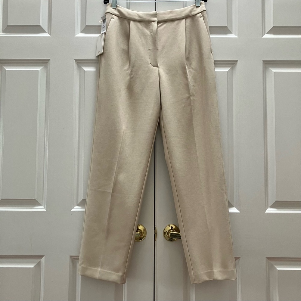 NWT Aritzia Wilfred Ibiza Pleated Pants High Waist Straight Oakwood Tan size 12